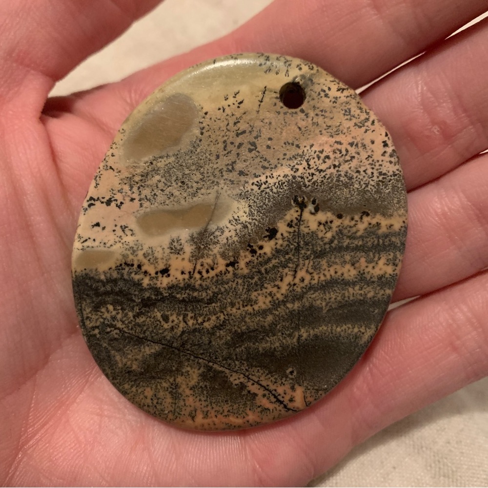 ARTISAN Large painted stone rock pendant